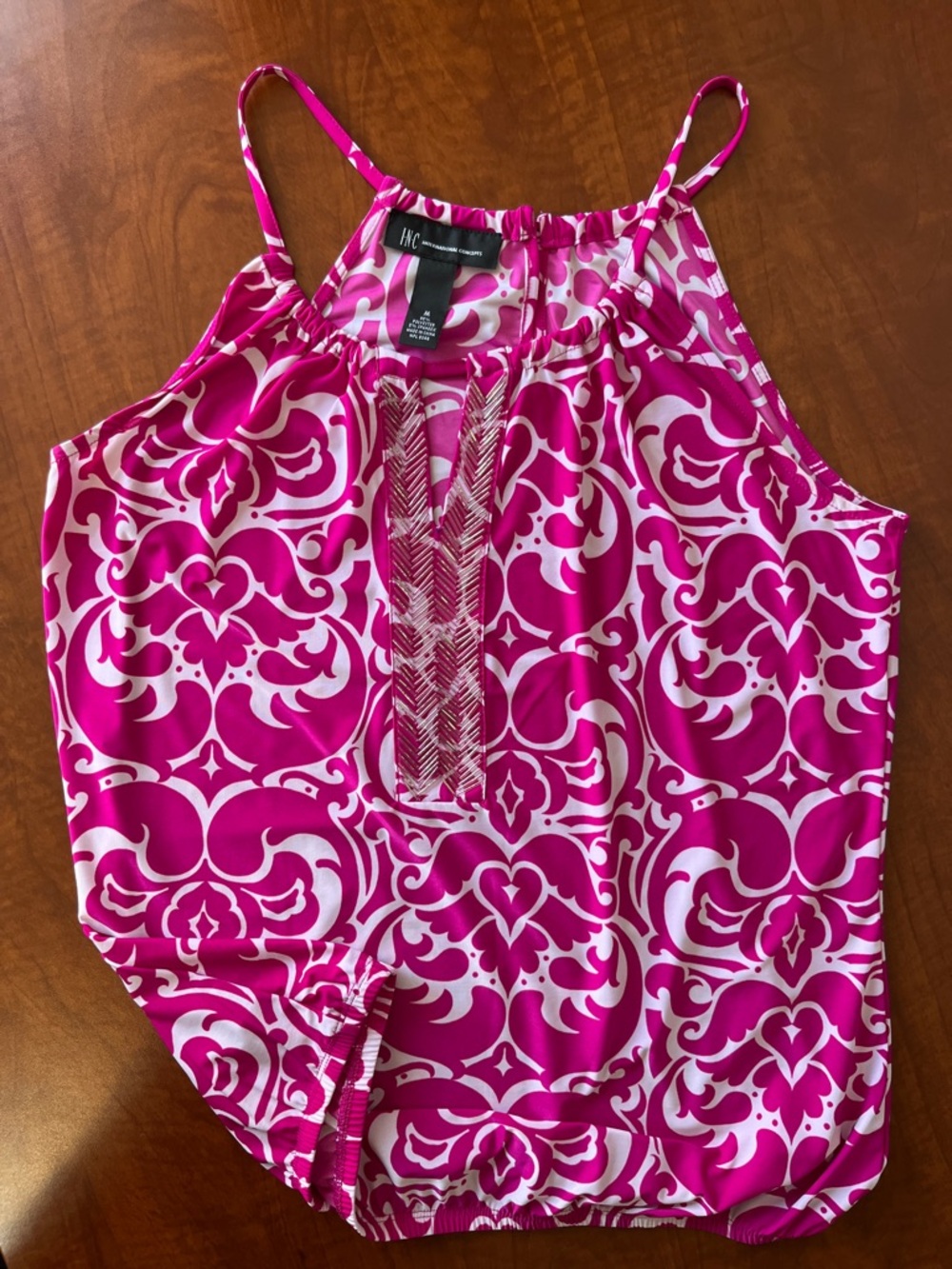 INC International Concepts Fuchsia and White Printed Halter Camisole